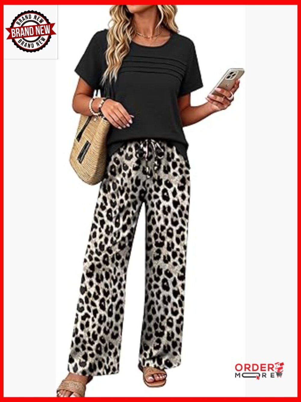 Womens 2 Piece Linen Look Lounge Set Wide Leg Pants